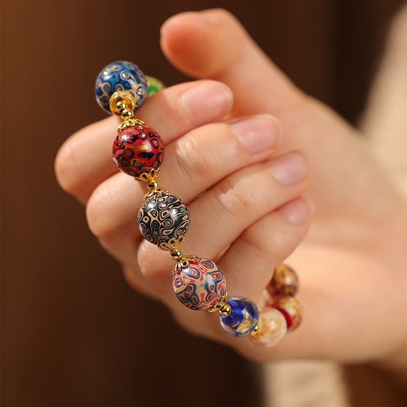 Nimara Ritual Colorful Liuli Glass Sandalwood Gourd Bead Lacquer Craft Bracelet
