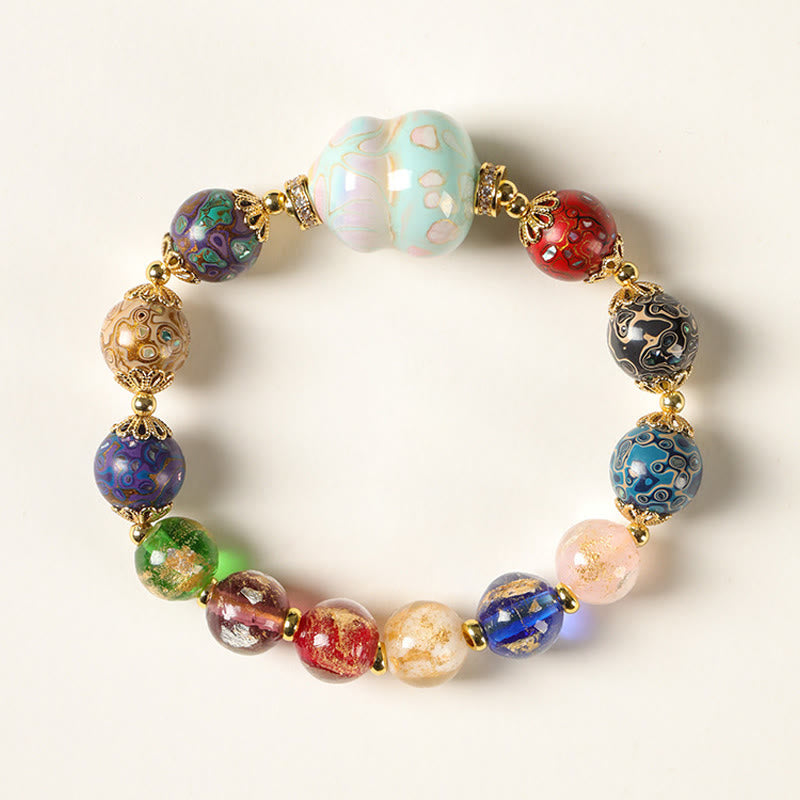 Nimara Ritual Colorful Liuli Glass Sandalwood Gourd Bead Lacquer Craft Bracelet