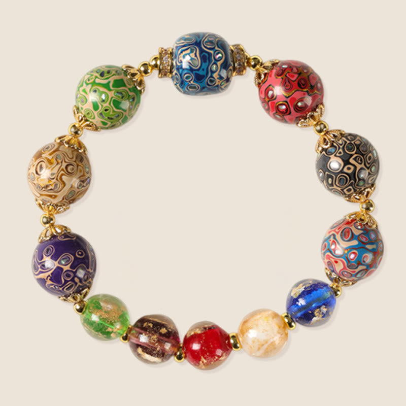 Nimara Ritual Colorful Liuli Glass Sandalwood Gourd Bead Lacquer Craft Bracelet