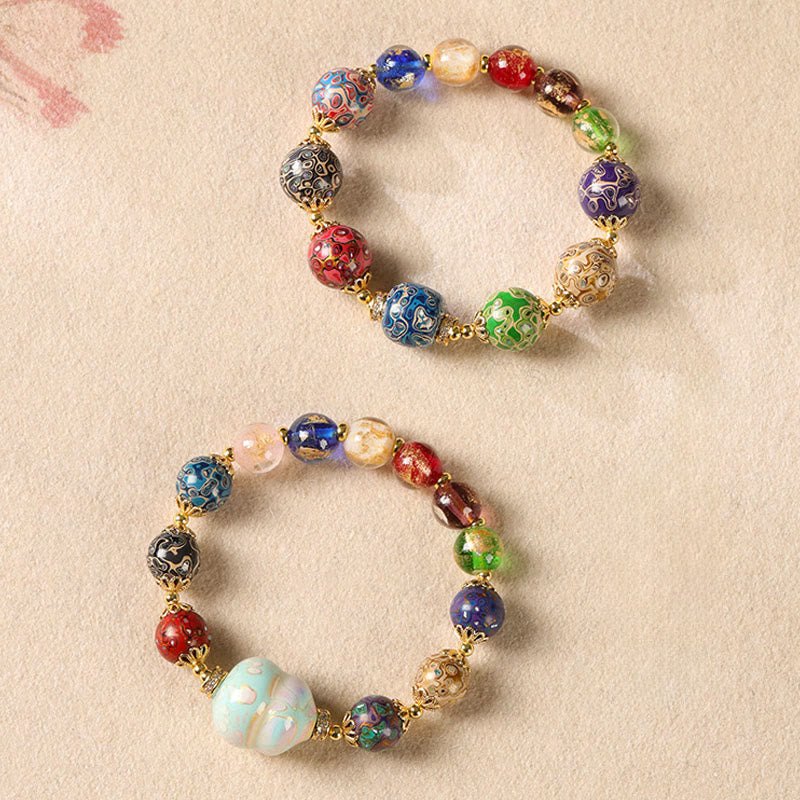 Nimara Ritual Colorful Liuli Glass Sandalwood Gourd Bead Lacquer Craft Bracelet