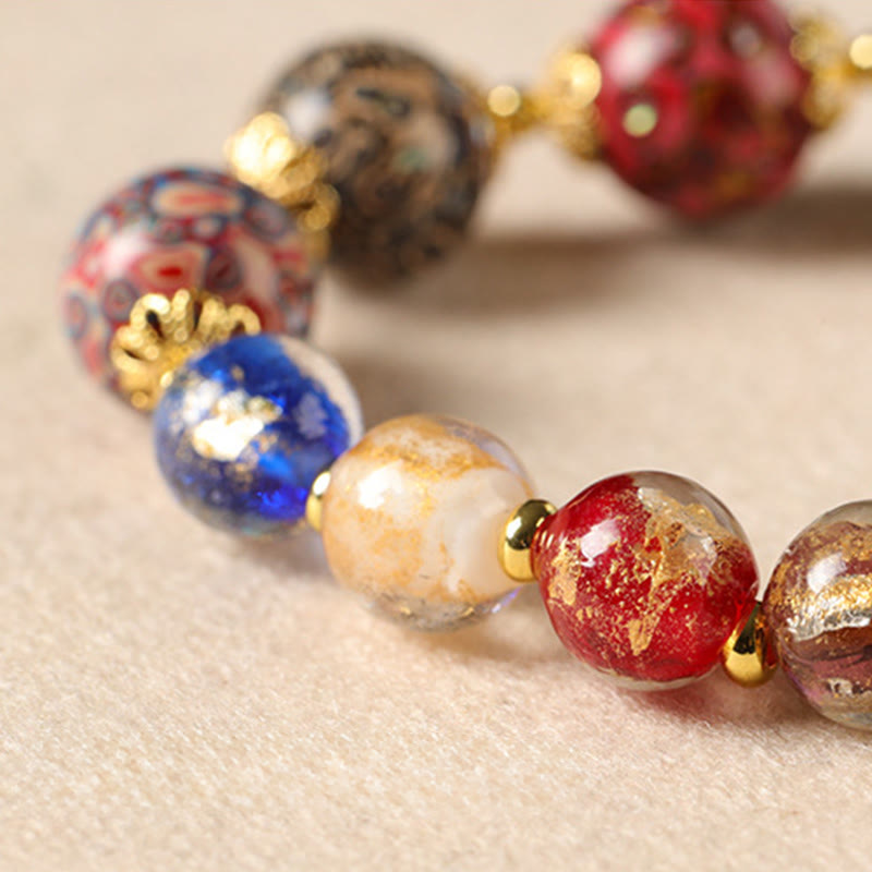 Nimara Ritual Colorful Liuli Glass Sandalwood Gourd Bead Lacquer Craft Bracelet