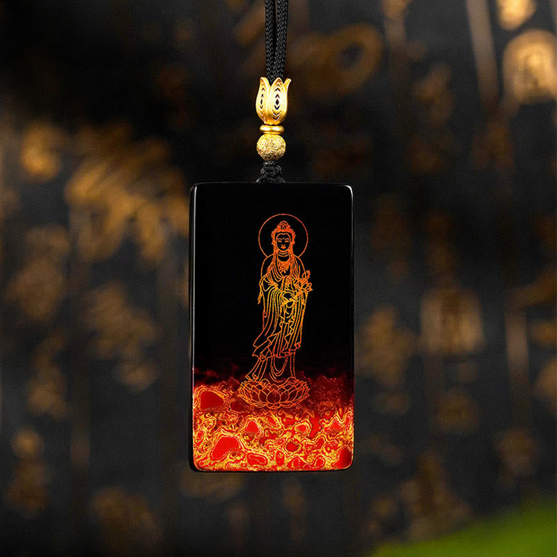 Nimara Ritual Chinese Zodiac Natal Buddha Fu Character Lacquer Craft Sandalwood Pendant Necklace