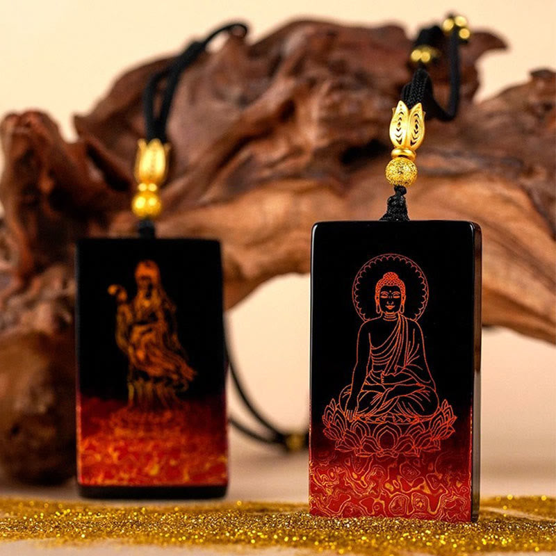 Nimara Ritual Chinese Zodiac Natal Buddha Fu Character Lacquer Craft Sandalwood Pendant Necklace