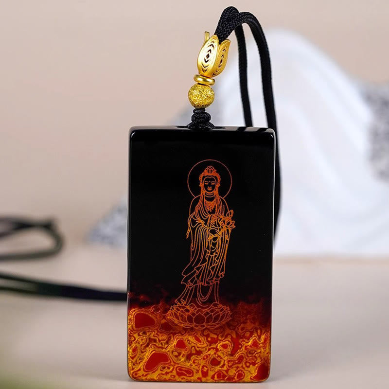 Nimara Ritual Chinese Zodiac Natal Buddha Fu Character Lacquer Craft Sandalwood Pendant Necklace