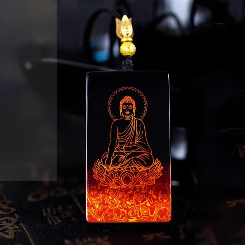 Nimara Ritual Chinese Zodiac Natal Buddha Fu Character Lacquer Craft Sandalwood Pendant Necklace
