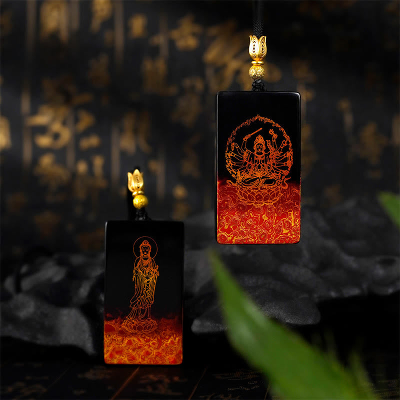 Nimara Ritual Chinese Zodiac Natal Buddha Fu Character Lacquer Craft Sandalwood Pendant Necklace