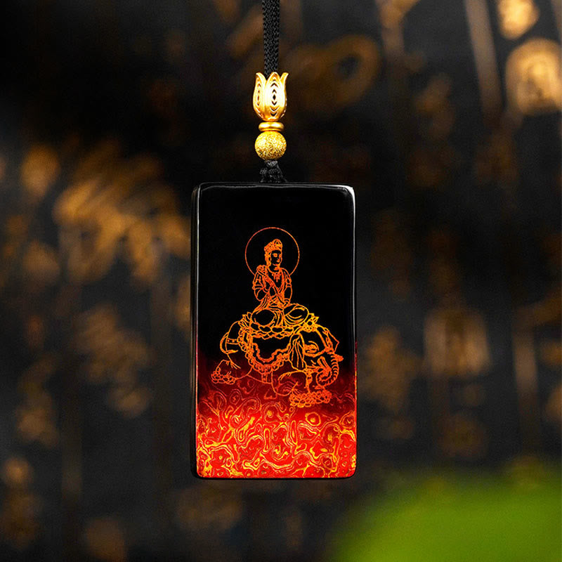 Nimara Ritual Chinese Zodiac Natal Buddha Fu Character Lacquer Craft Sandalwood Pendant Necklace