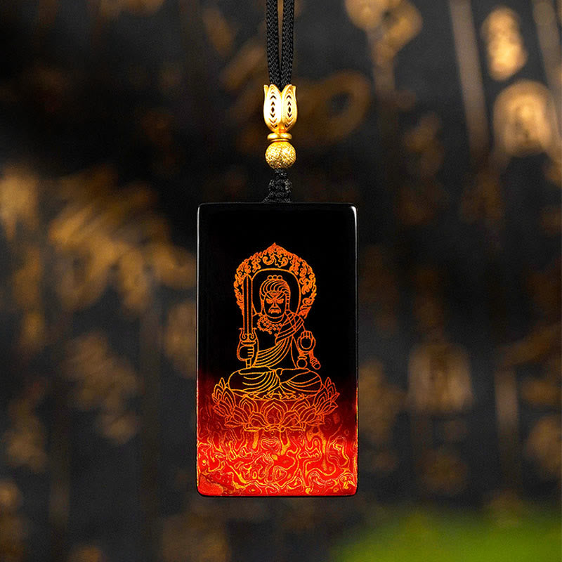 Nimara Ritual Chinese Zodiac Natal Buddha Fu Character Lacquer Craft Sandalwood Pendant Necklace