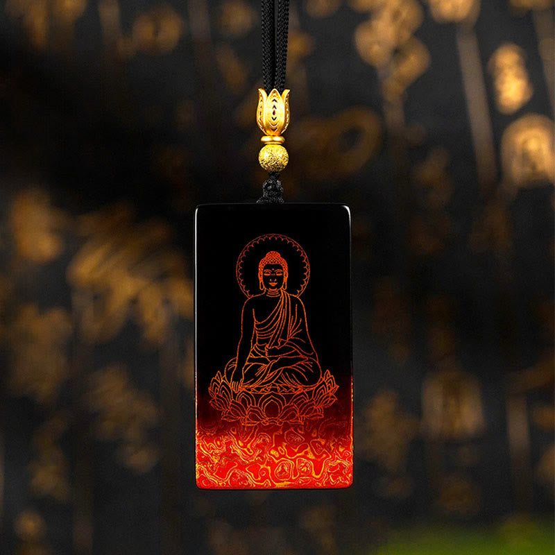 Nimara Ritual Chinese Zodiac Natal Buddha Fu Character Lacquer Craft Sandalwood Pendant Necklace