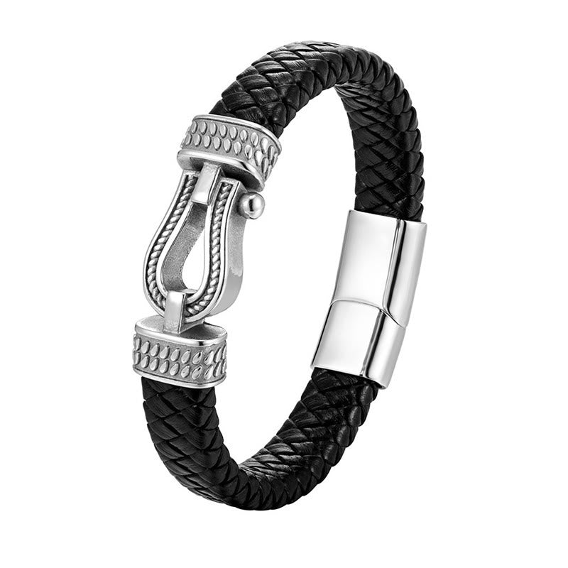 Nimara Ritual Leather horseshoe-Shaped Titanium Steel Balance Braided Magnetic Buckle Bracelet