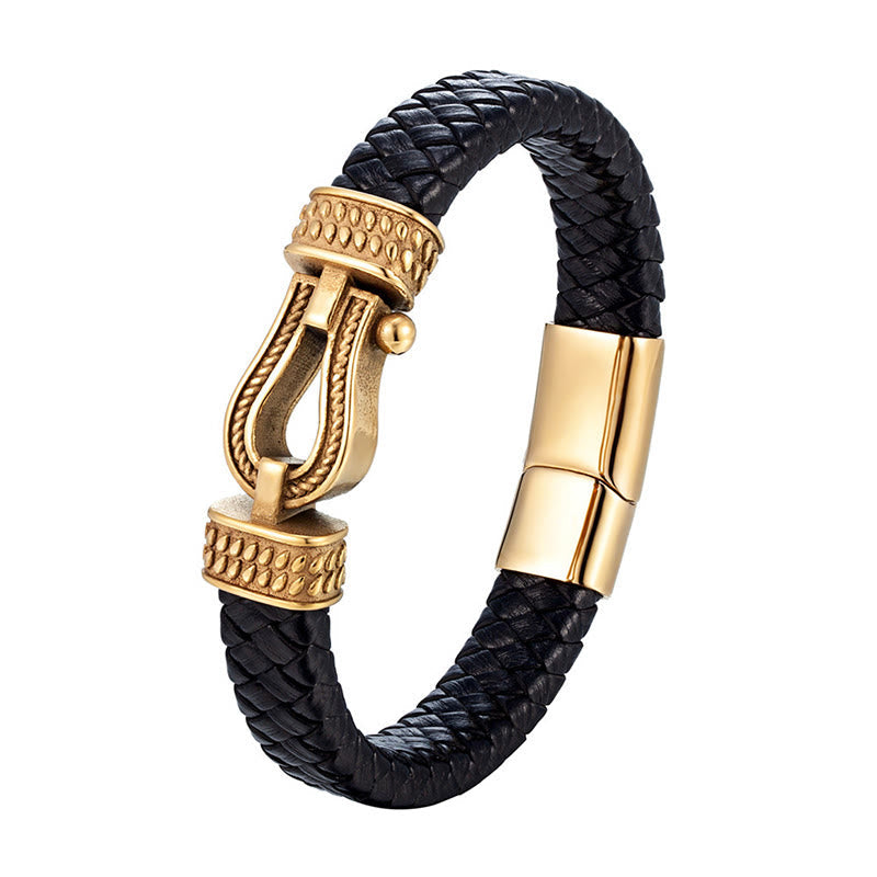 Nimara Ritual Leather horseshoe-Shaped Titanium Steel Balance Braided Magnetic Buckle Bracelet