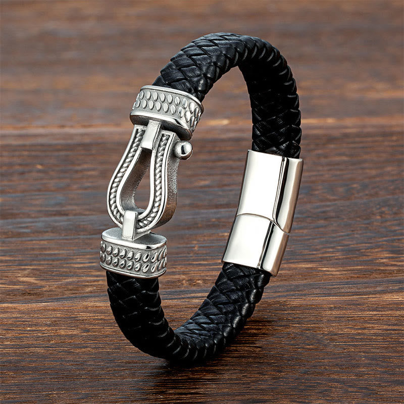 Nimara Ritual Leather horseshoe-Shaped Titanium Steel Balance Braided Magnetic Buckle Bracelet