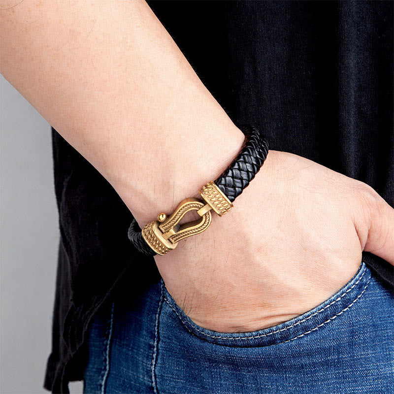 Nimara Ritual Leather horseshoe-Shaped Titanium Steel Balance Braided Magnetic Buckle Bracelet