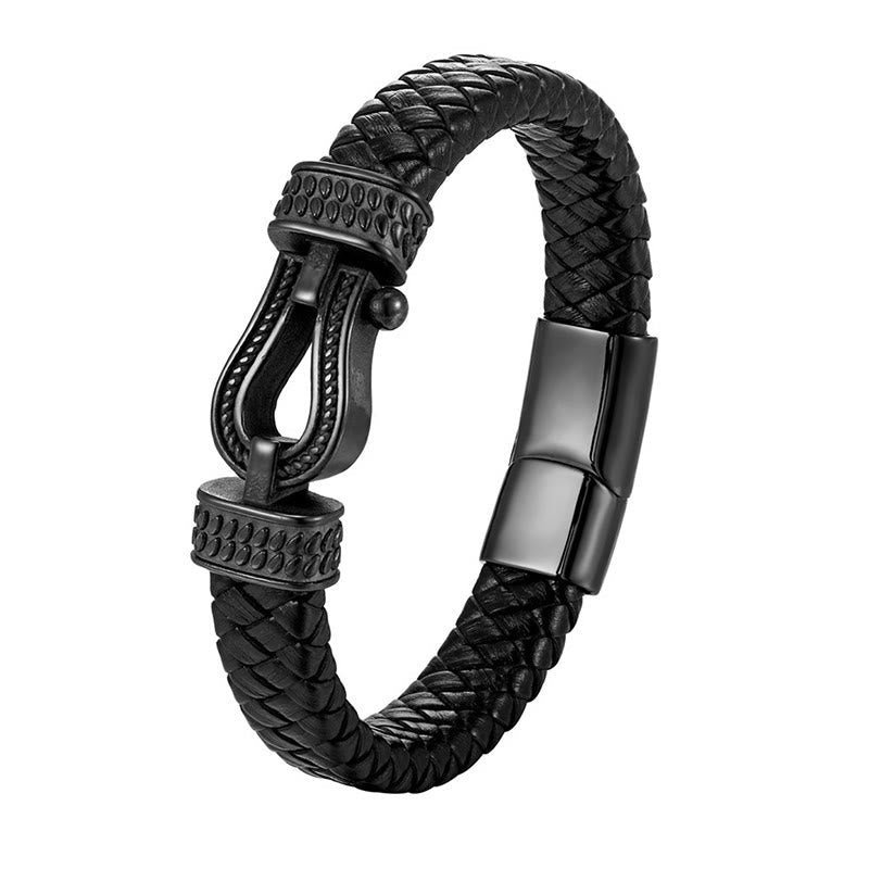Nimara Ritual Leather horseshoe-Shaped Titanium Steel Balance Braided Magnetic Buckle Bracelet