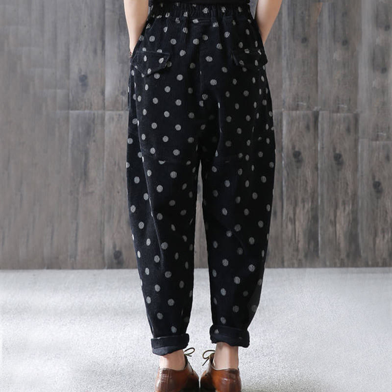Nimara Ritual Women's Fall Commute Printing Dot Pattern Corduroy Harem Pants With Pockets