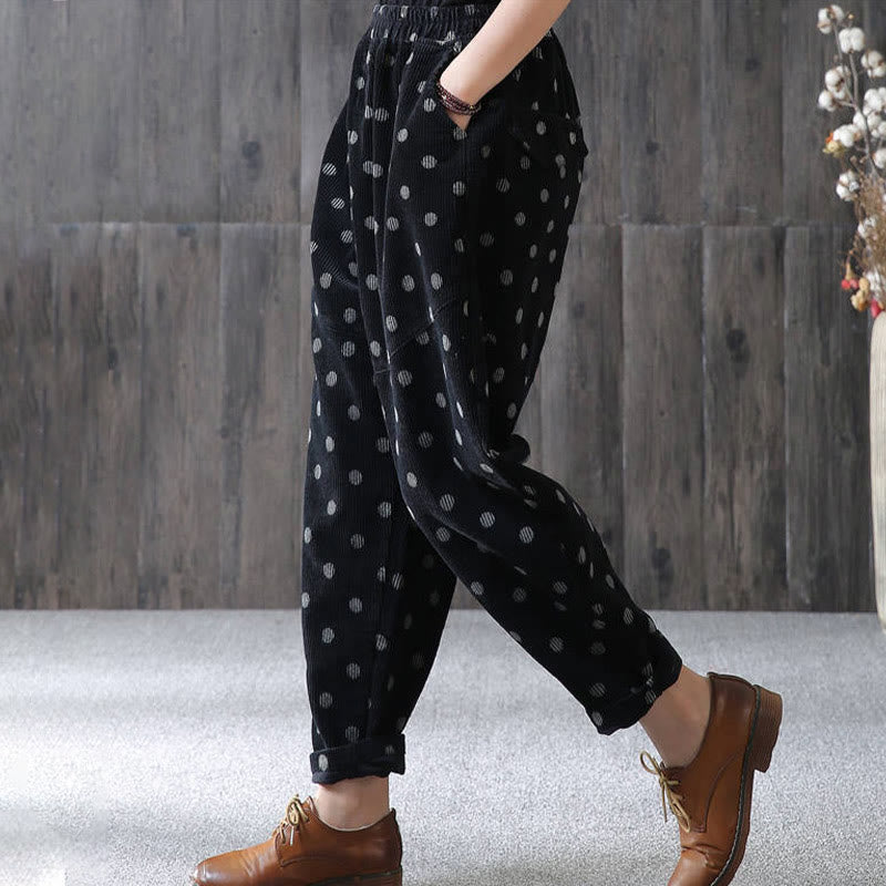 Nimara Ritual Women's Fall Commute Printing Dot Pattern Corduroy Harem Pants With Pockets