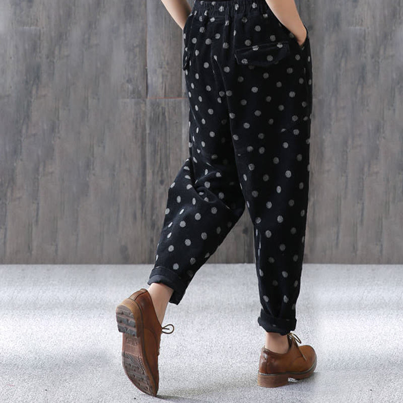 Nimara Ritual Women's Fall Commute Printing Dot Pattern Corduroy Harem Pants With Pockets