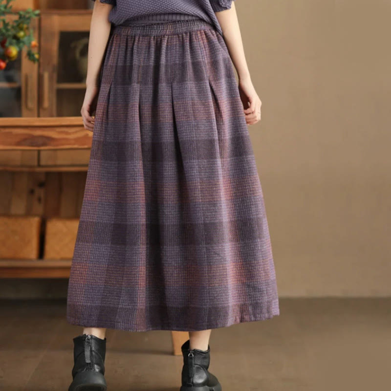 Nimara Ritual Women's Winter Plaid Pattern Thermal 7-8 Length Skirt With Pockets