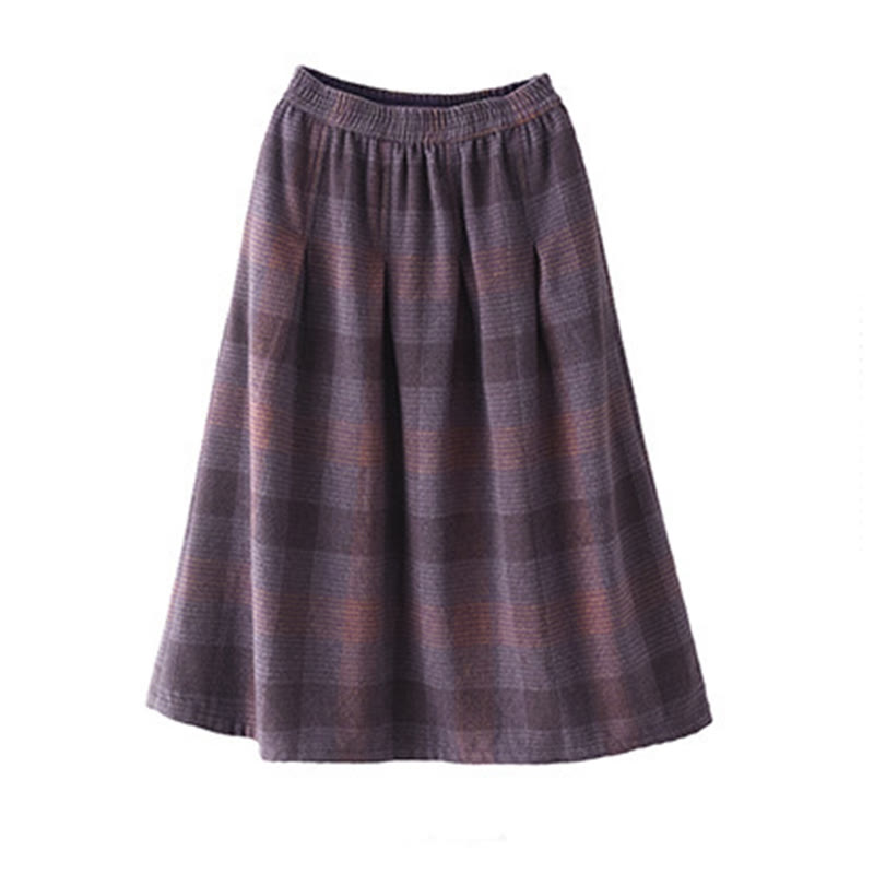 Nimara Ritual Women's Winter Plaid Pattern Thermal 7-8 Length Skirt With Pockets