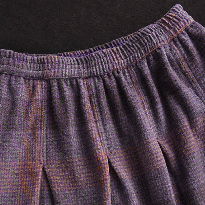 Nimara Ritual Women's Winter Plaid Pattern Thermal 7-8 Length Skirt With Pockets