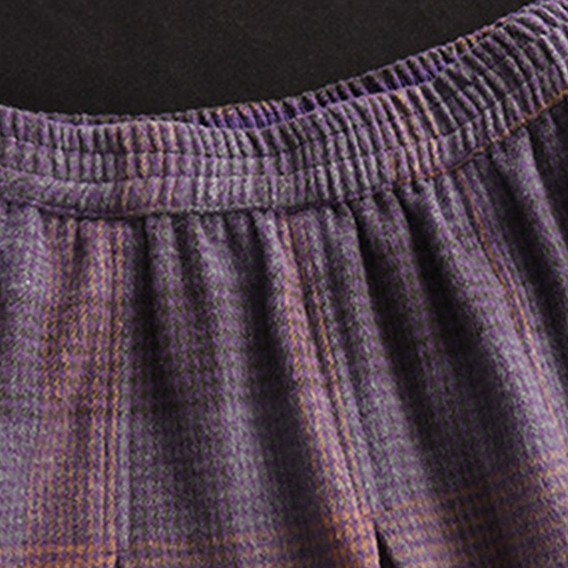 Nimara Ritual Women's Winter Plaid Pattern Thermal 7-8 Length Skirt With Pockets