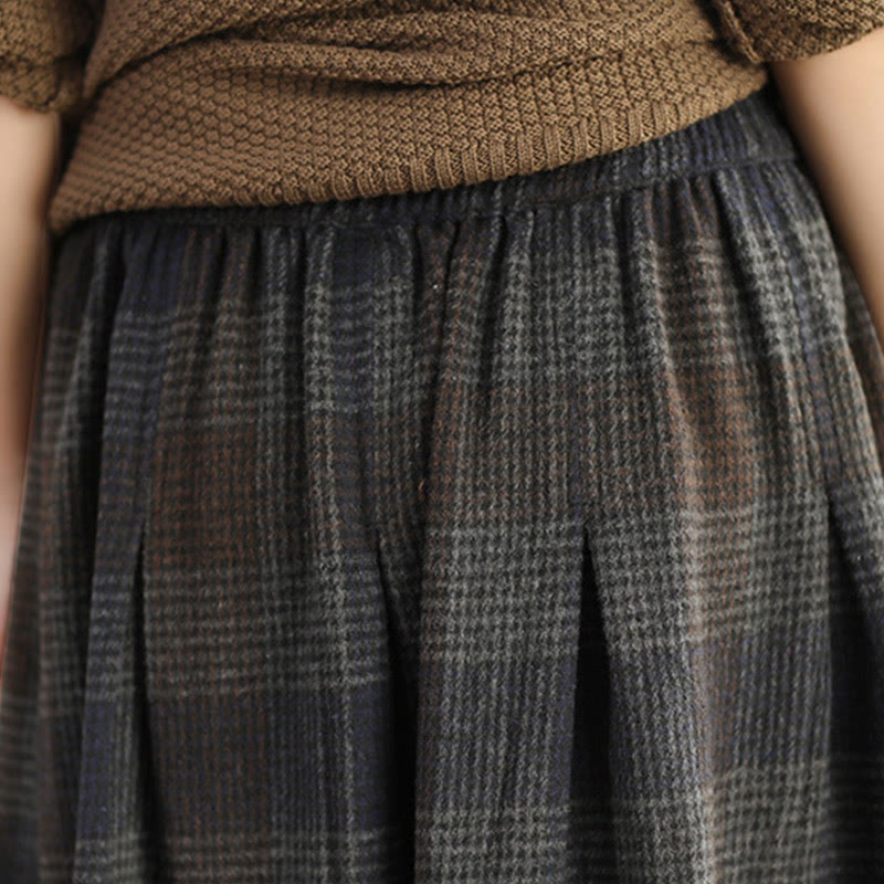 Nimara Ritual Women's Winter Plaid Pattern Thermal 7-8 Length Skirt With Pockets