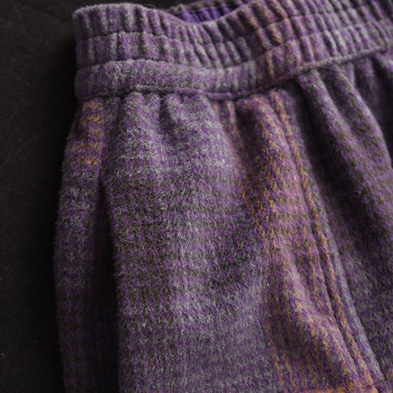 Nimara Ritual Women's Winter Plaid Pattern Thermal 7-8 Length Skirt With Pockets