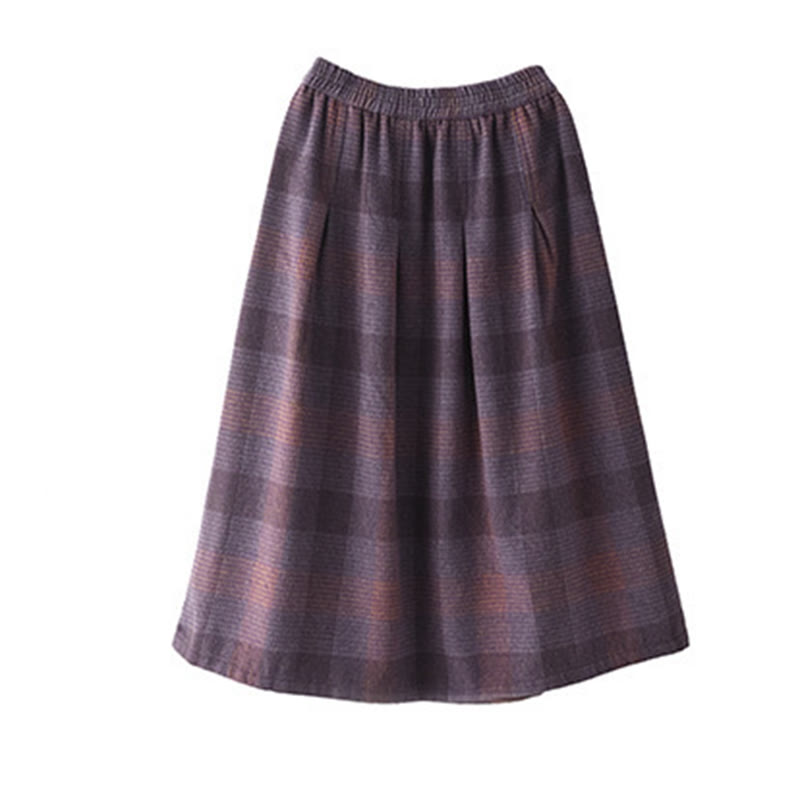 Nimara Ritual Women's Winter Plaid Pattern Thermal 7-8 Length Skirt With Pockets