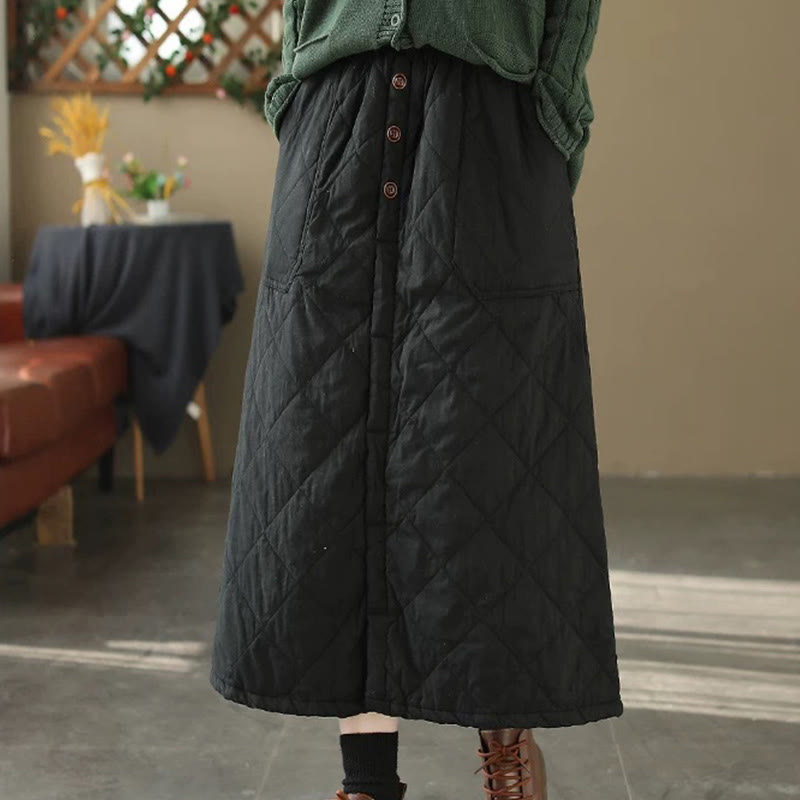 Nimara Ritual Women's Plain Cotton Padded Thermal 7-8 Length Skirt With Pockets