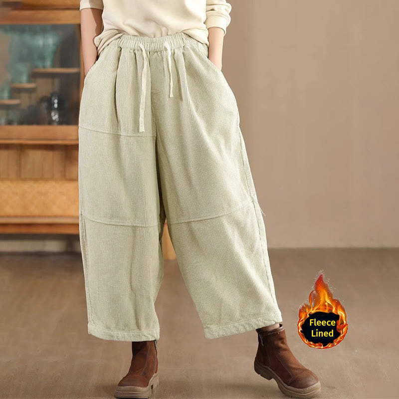 Nimara Ritual Women's Drawstring Design Cotton Corduroy Thermal Fleece-Lined Pants With Pockets