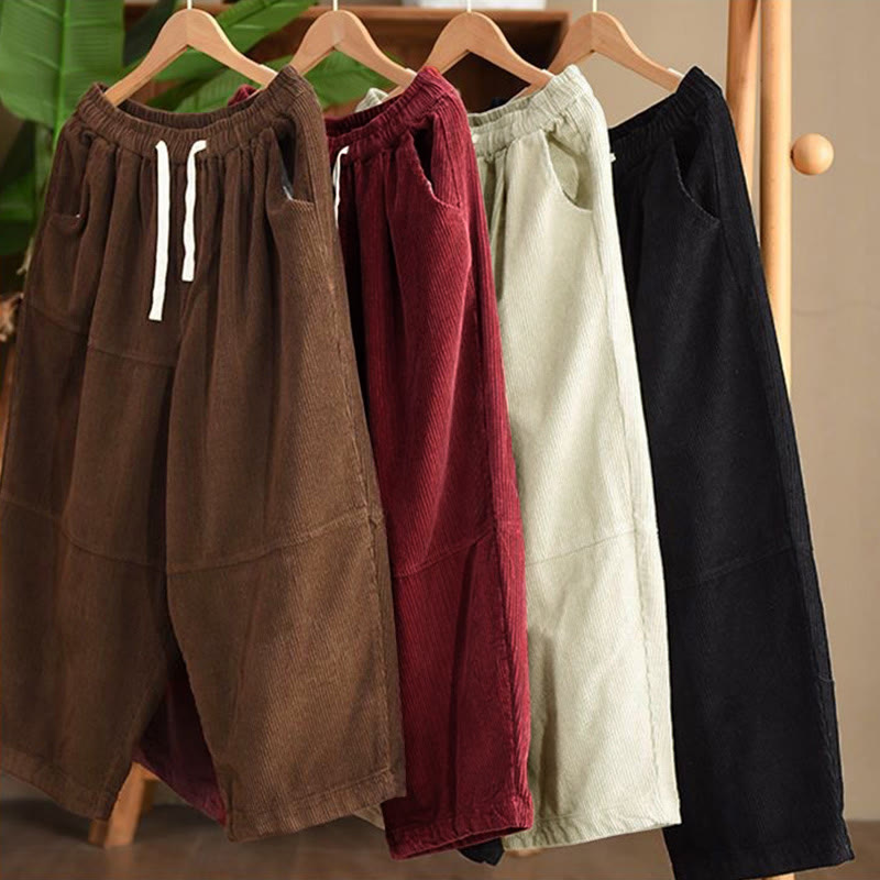 Nimara Ritual Women's Drawstring Design Cotton Corduroy Thermal Fleece-Lined Pants With Pockets