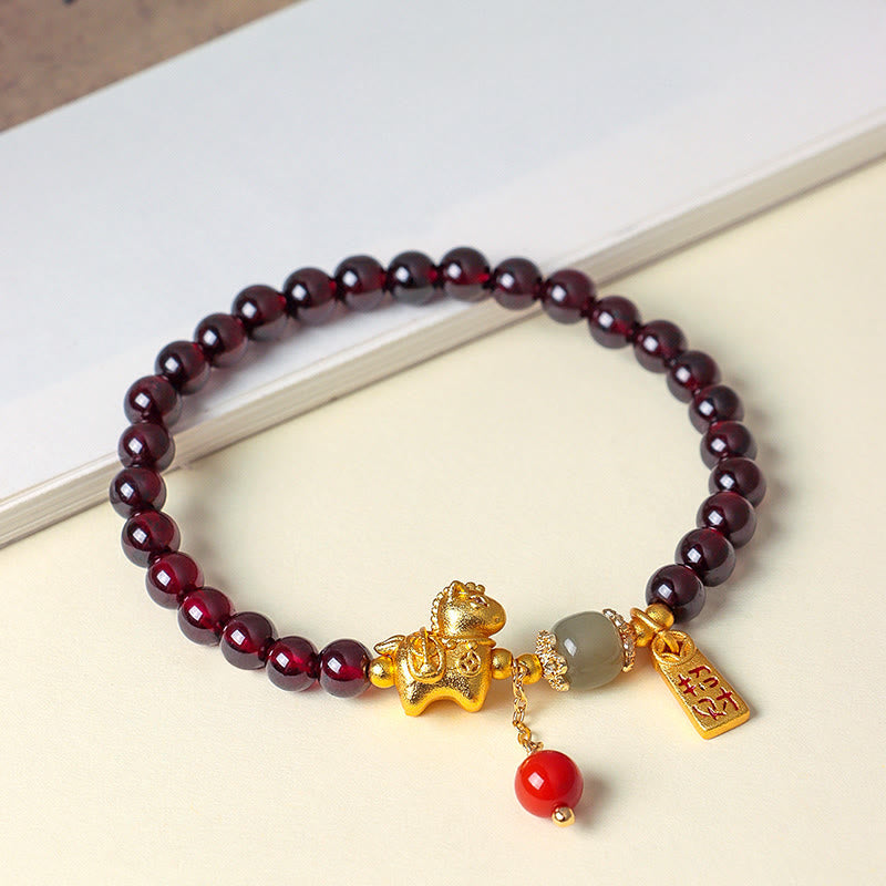 Nimara Ritual Year Of The Horse Garnet Fu Character Lucky Fortune Charm Protection Bracelet