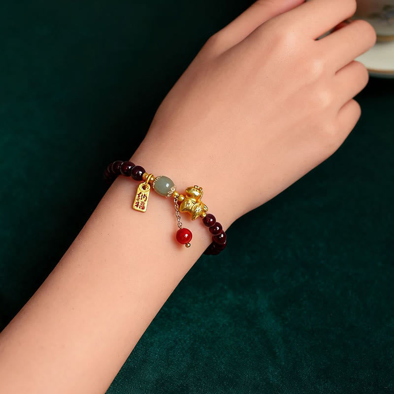 Nimara Ritual Year Of The Horse Garnet Fu Character Lucky Fortune Charm Protection Bracelet