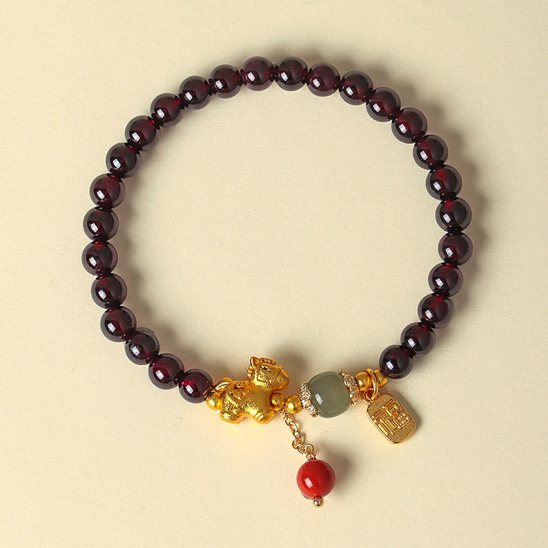 Nimara Ritual Year Of The Horse Garnet Fu Character Lucky Fortune Charm Protection Bracelet
