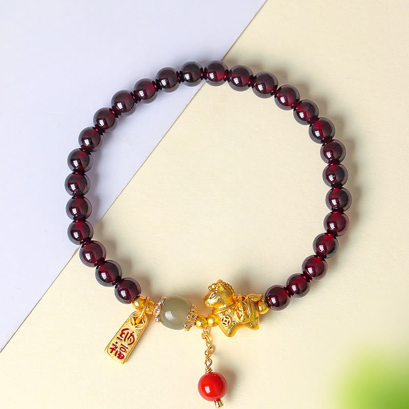 Nimara Ritual Year Of The Horse Garnet Fu Character Lucky Fortune Charm Protection Bracelet