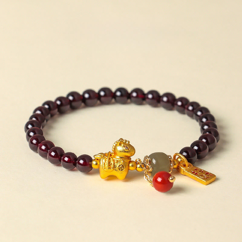 Nimara Ritual Year Of The Horse Garnet Fu Character Lucky Fortune Charm Protection Bracelet