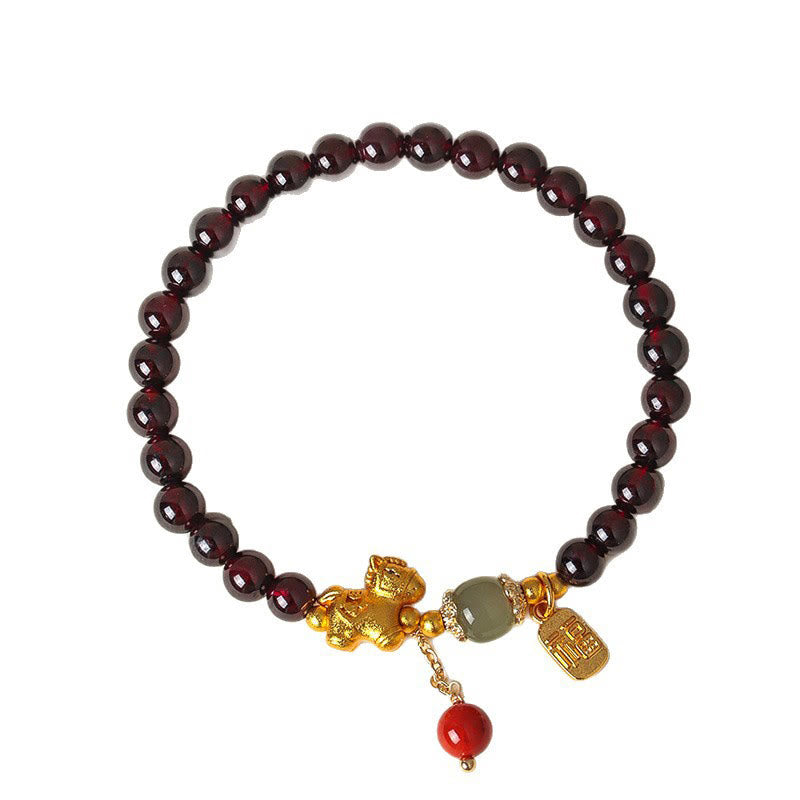 Nimara Ritual Year Of The Horse Garnet Fu Character Lucky Fortune Charm Protection Bracelet