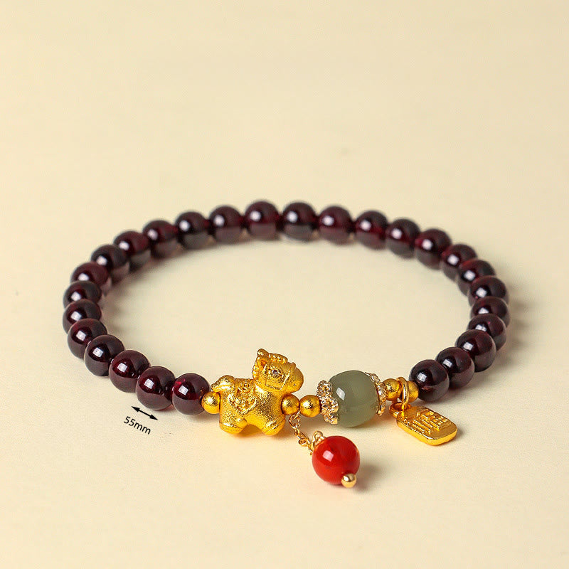 Nimara Ritual Year Of The Horse Garnet Fu Character Lucky Fortune Charm Protection Bracelet