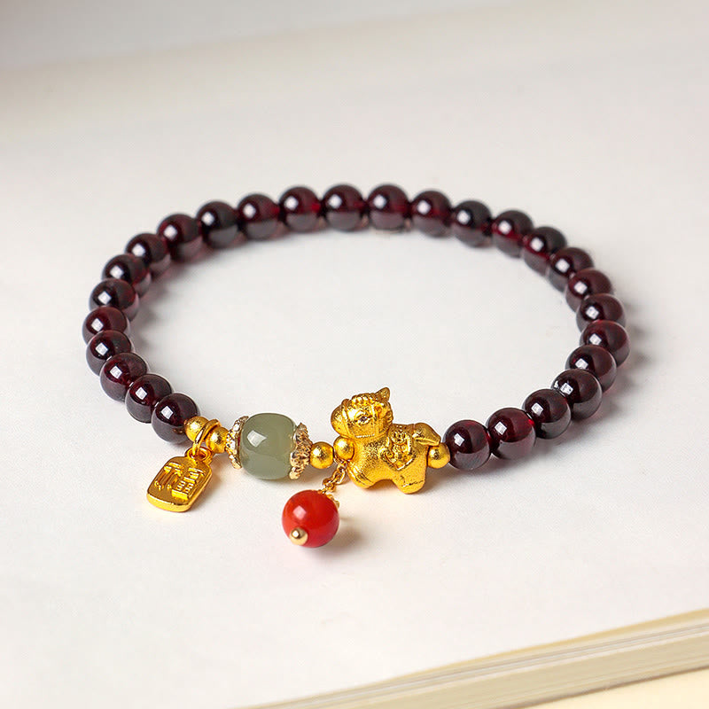 Nimara Ritual Year Of The Horse Garnet Fu Character Lucky Fortune Charm Protection Bracelet
