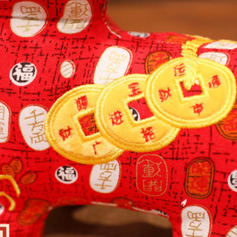 Nimara Ritual Year of the Horse Copper Coins Plush Doll Home Decoration