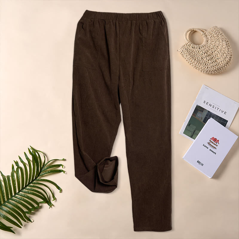 Nimara Ritual Women's Commute Pure Color Corduroy Pants With Pockets