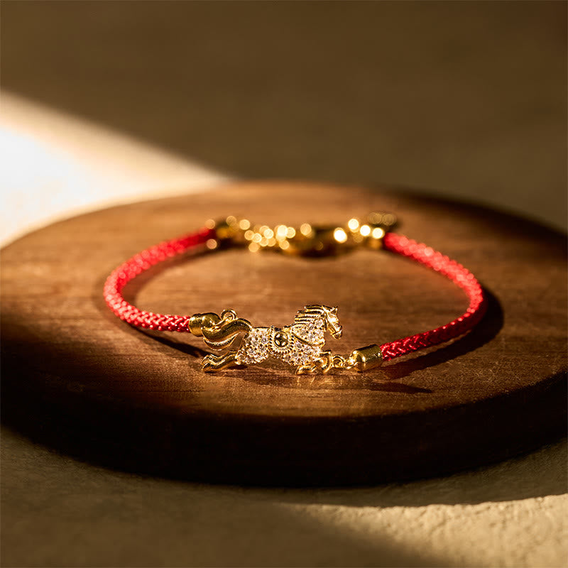 Nimara Ritual Chinese Zodiac Year Of The Horse 925 Sterling Silver Golden Red String Luck Bracelet