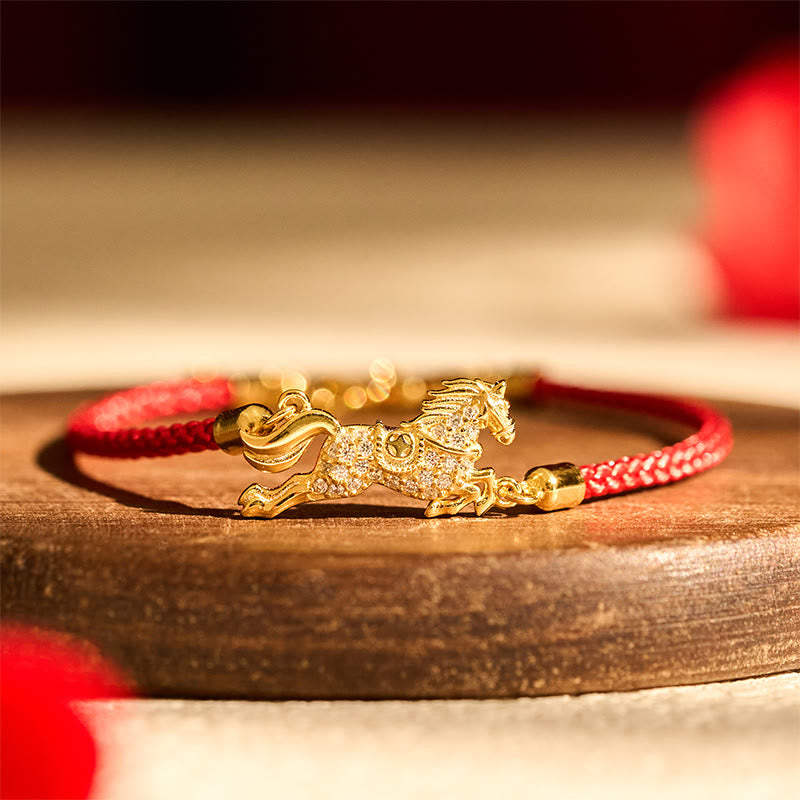 Nimara Ritual Chinese Zodiac Year Of The Horse 925 Sterling Silver Golden Red String Luck Bracelet