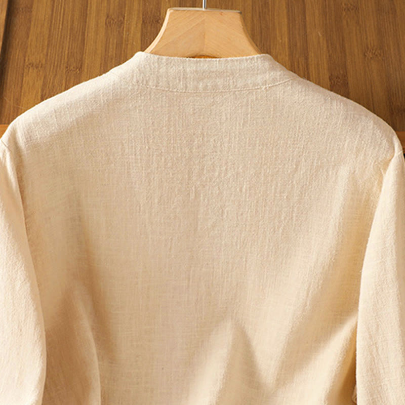 Nimara Ritual Color Contrast Design Chinese Frog-Button Long Sleeve Women's Linen Shirt