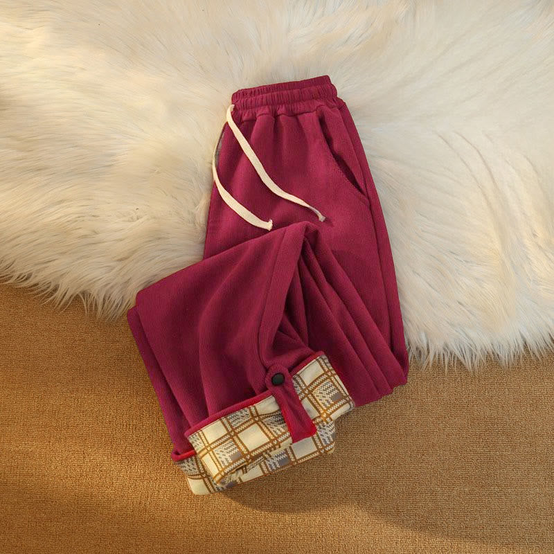 Nimara Ritual Women's Patchwork Cotton Corduroy Fleece-Lined Wide Leg Pants With Pockets