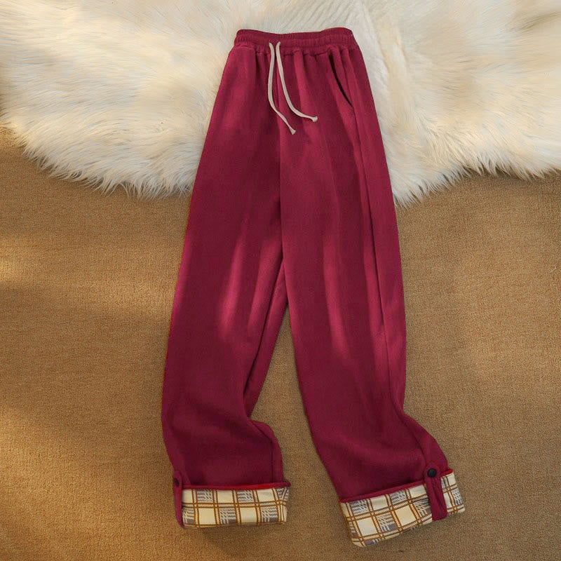 Nimara Ritual Women's Patchwork Cotton Corduroy Fleece-Lined Wide Leg Pants With Pockets