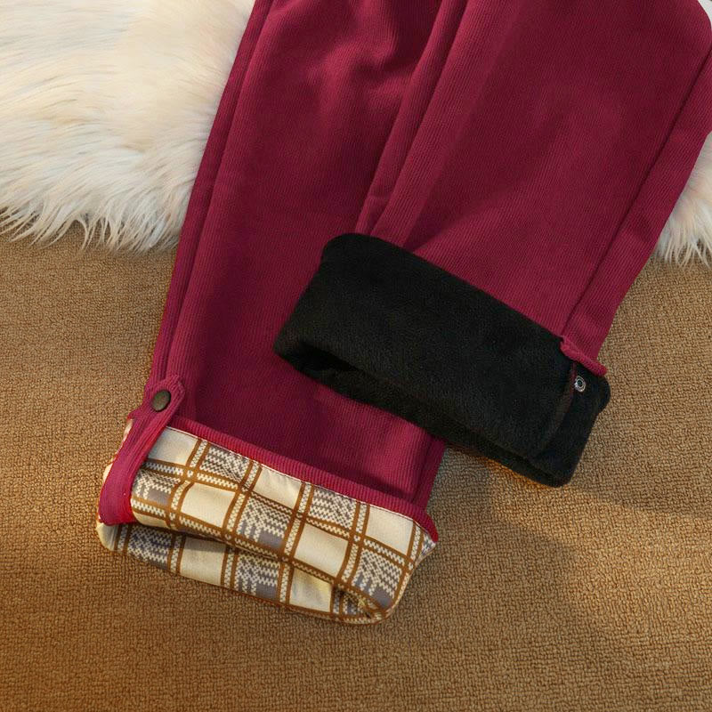 Nimara Ritual Women's Patchwork Cotton Corduroy Fleece-Lined Wide Leg Pants With Pockets