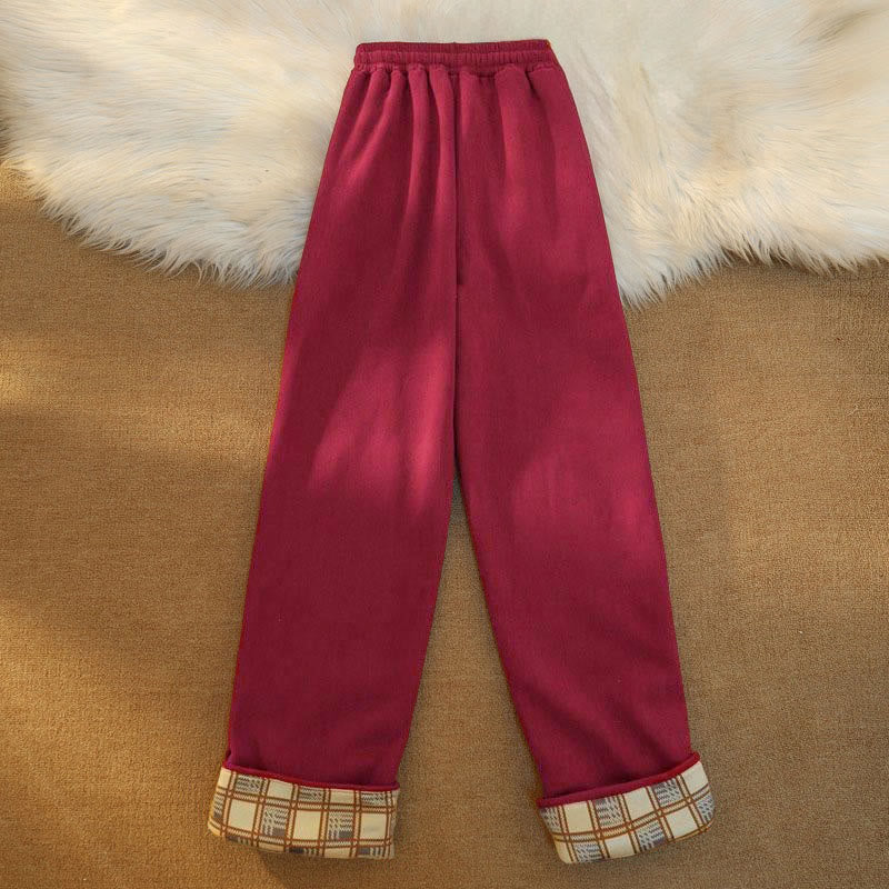 Nimara Ritual Women's Patchwork Cotton Corduroy Fleece-Lined Wide Leg Pants With Pockets