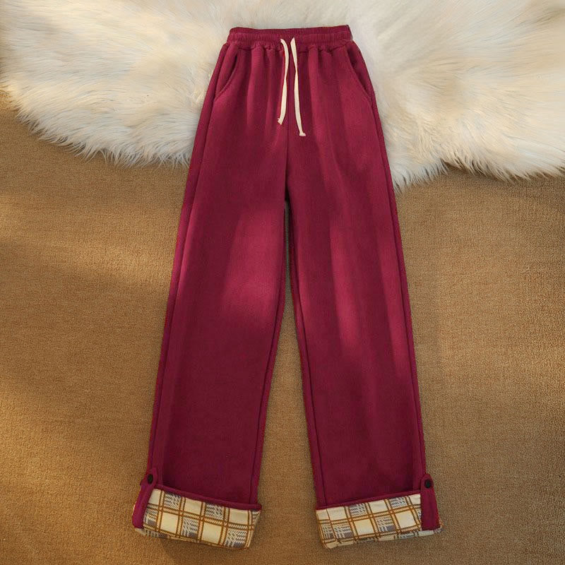 Nimara Ritual Women's Patchwork Cotton Corduroy Fleece-Lined Wide Leg Pants With Pockets
