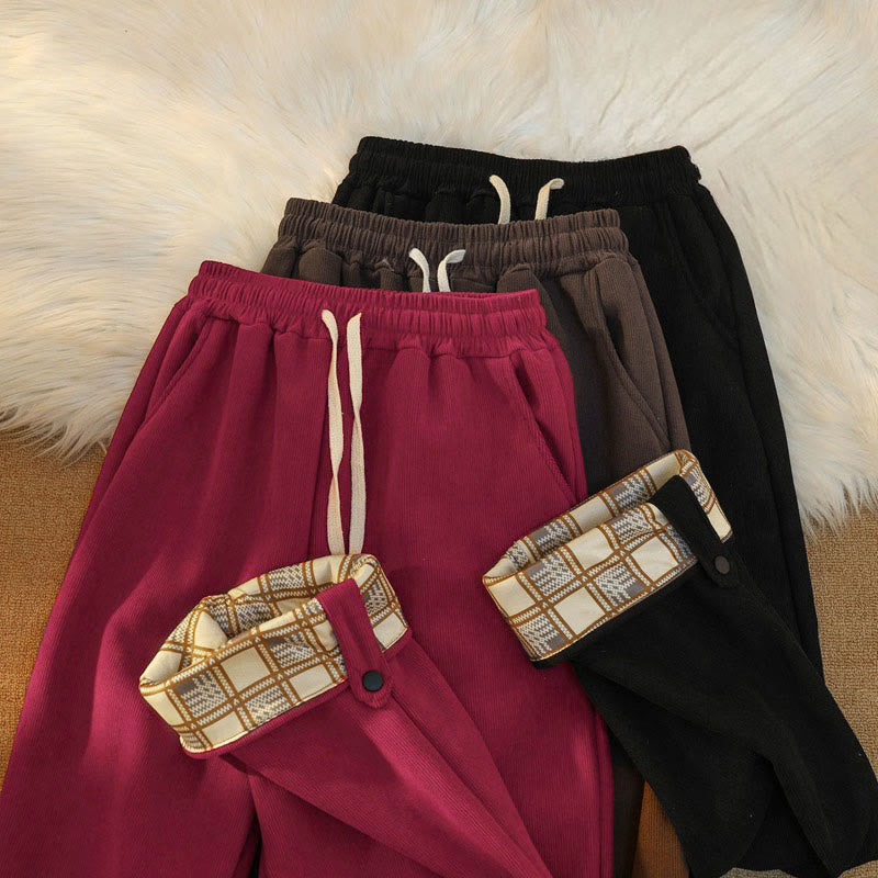 Nimara Ritual Women's Patchwork Cotton Corduroy Fleece-Lined Wide Leg Pants With Pockets